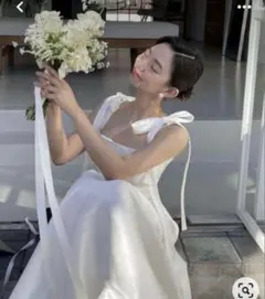 ウェディングドレス 前撮りフォトウェディング サテン リボン 白Sサイズ