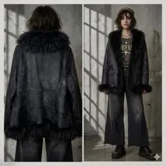 美品✨ラビット毛皮 ラクーンファー ムートンジャケット 毛皮 フック留め M〜L