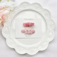 ベビー　キッズ　ヘアクリップ　ヘアピン　パッチンピン　リボン　ピンク　2個セット