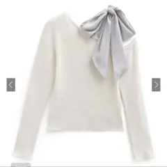 grl tu1405 オフショルダーリボン付きホワイトニット