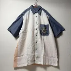 LANCEL　ランセル　半袖シャツ　シアサッカー　刺繍ロゴ　クリーニング済のサムネイル