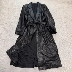 極美品XLサイズ相当　レザーベルテッドコート　トレンチコート　マキシ丈　ブラック
