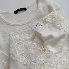 新品未使用 重ね着 ケミカルレース フォーマル 綿リブ インナー リブカットソー