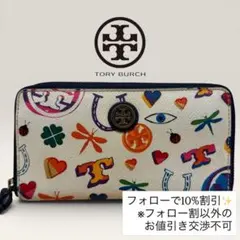 TORY BURCH トリーバーチ 長財布 ラウンドファスナー 総柄 イラストのサムネイル