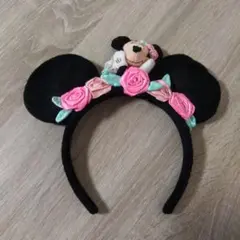 ディズニー　ミニーちゃん　カチューシャ　ピンク　バラ　薔薇