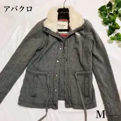 アバクロ コットンジャケットコート ウエストドローコード ボア 刺繍ロゴ M