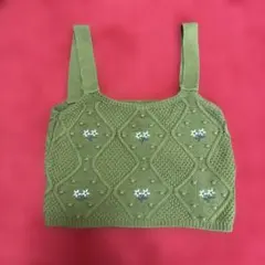 Stradivarius ニットビスチェ 花柄刺繍 グリーン Sのサムネイル