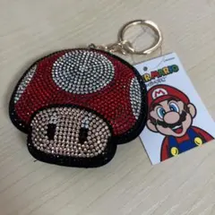 タグ付き　スーパーマリオ　キーホルダー　キラキラキノコ