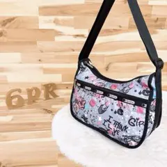 【レスポートサック】ガーリー コラージュ柄 コスメ ショルダーバッグ グレー×黒