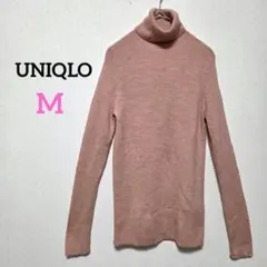 1607 ユニクロ エクストラファインメリノリブタートルネックセーター ピンク