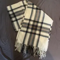 アイボリー チェック柄 マフラー