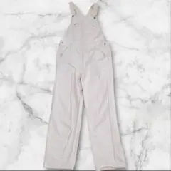ゴンズ デニム サロペット パンツ オーバーオール ワイド（L） 白 綿100％