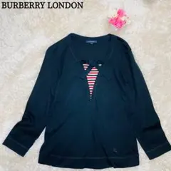 バーバリーロンドン 長袖 カットソー ベージュ 黒 チェック ボウタイリボン