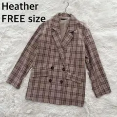 Heather ブラウン　ダブルテーラードジャケット　フリーサイズ チェックのサムネイル