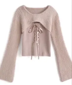 シャギーレイヤード風レースアップニットトップス[mb1599] GRL