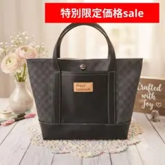 ハンドメイド　トートバッグ　手提げ　ハンドバッグ　フェイクレザー　黒　1点物