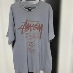 Stussy グラフィックプリント Tシャツ XL ライトブルー ワールドツアー