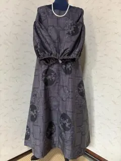 大島紬着物リメイクロングワンピース