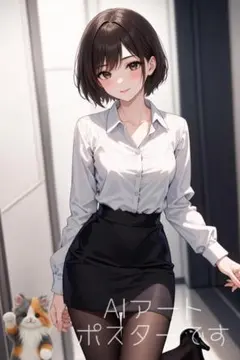 【I039】A4 AIポスター 美女 アート イラスト オフィスで目が合った彼女