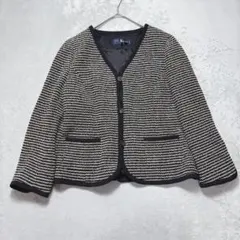 ジェーンモア　ノーカラージャケット ツイード調 XL 大きいサイズ　ブラックのサムネイル