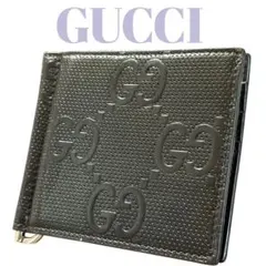 極美品　グッチ　マネークリップ　GGエンボス　ジャンボGG　レザー　黒　ブラック