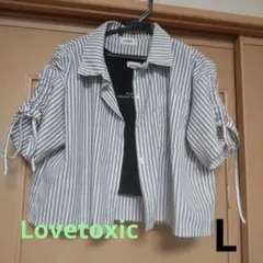 Lovetoxic ストライプ 五分袖シャツ Lサイズ