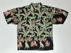 AVANTIハワイアン　アロハシャツ　シルク100% フラガール　ブラック　S
