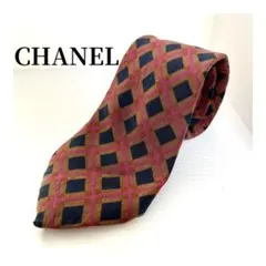 CHANEL シャネル ネクタイ シルク ココマーク ダイヤ柄 茶