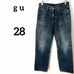 【ジーユー】GU ストレートデニムパンツ　29インチ　色褪せ加工　ヴィンテージ