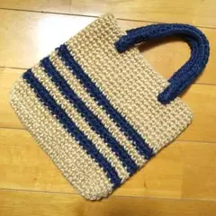ストライプ麻糸編み込みかごバッグ