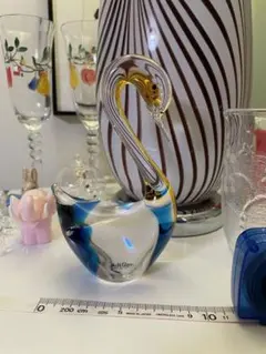 MultiGlass ガラス製白鳥 15cm 鳥 ガラス工芸品 スワン　硝子細工