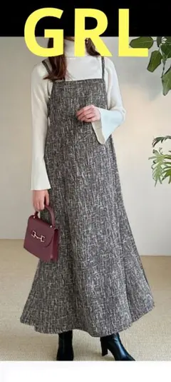【GRL 】ツィードキャミワンピース　グレー