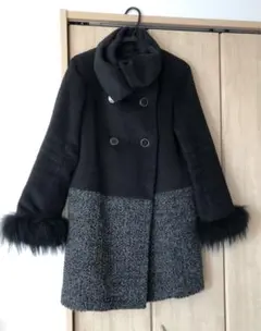 ツイード切り替え袖ファーノーカラーコート　ロングコート　CYNICAL　2サイズ
