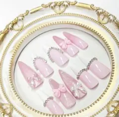 【現品】ネイルチップ 量産型ネイル ピンクネイル リボン