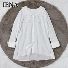 IENA レース刺繍カラーロングスリーブブラウス コットン リボン ホワイト