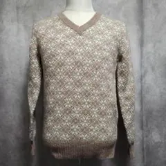 70s ヴィンテージ Vネックニットセーター ブラウン ミントグリーン