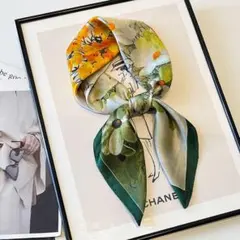 ☆スカーフ☆シルクタッチ☆おしゃれ☆レディース☆グリーン花　56