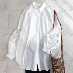 美品 ビアズリー 袖レースシャツ オーバーサイズ ボリュームスリーブ ホワイト