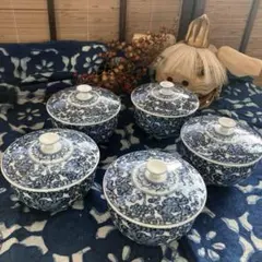 未使用 たち吉 京唐草 花唐草　蓋付　湯呑み　茶碗　5客