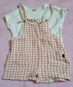 今ならTシャツのおまけつき ガーゼ素材tete a teteチェックサロペット