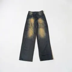 ダークブルー ワイドレッグ デニムパンツ