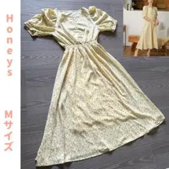 極美品 Honeys コルザ 小花柄 半袖 イエロー ロングワンピース Mサイズ