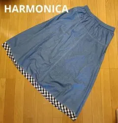 ハーモニカ ロングフレアスカート デニム風 アトリエ雅 ウエスト総ゴムのサムネイル