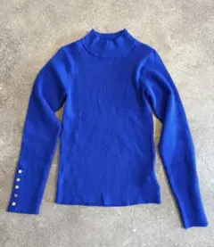 青いリブ編み長袖ニット Fサイズ