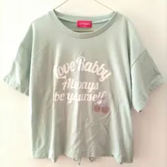 ミントグリーン Tシャツ　チェリー　オーロラ　ドロップショルダー
