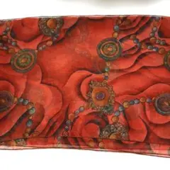 赤い円形模様のシフォン スカーフ(リメイク用)ヴィンテージ