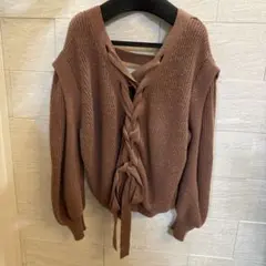 SNIDEL スナイデル　ニットカーディガン　ブラウン バックレースアップ