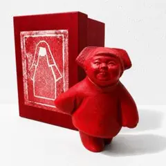 【古美術】朱塗り福童子｜縁起人形・中国泥人形│赤箱付き・アンティーク・置物 さ※※※ん様専用【古美術】朱塗り福童子｜縁起人形・中国泥人形│赤箱