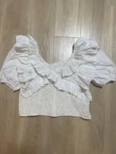 【美品】GRL前後2Wayフリル透かし編みニットトップス[ac1937]