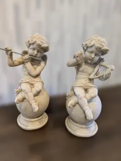 天使の置物 ヴィンテージ 2体セット 楽器演奏 彫刻風 フィギュア